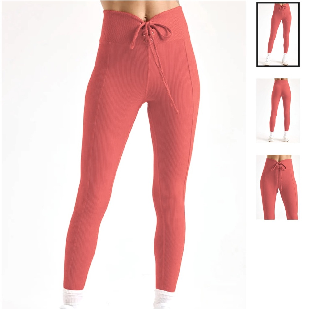 Year of Our Football Red High-Waisted Ribbed Leggings